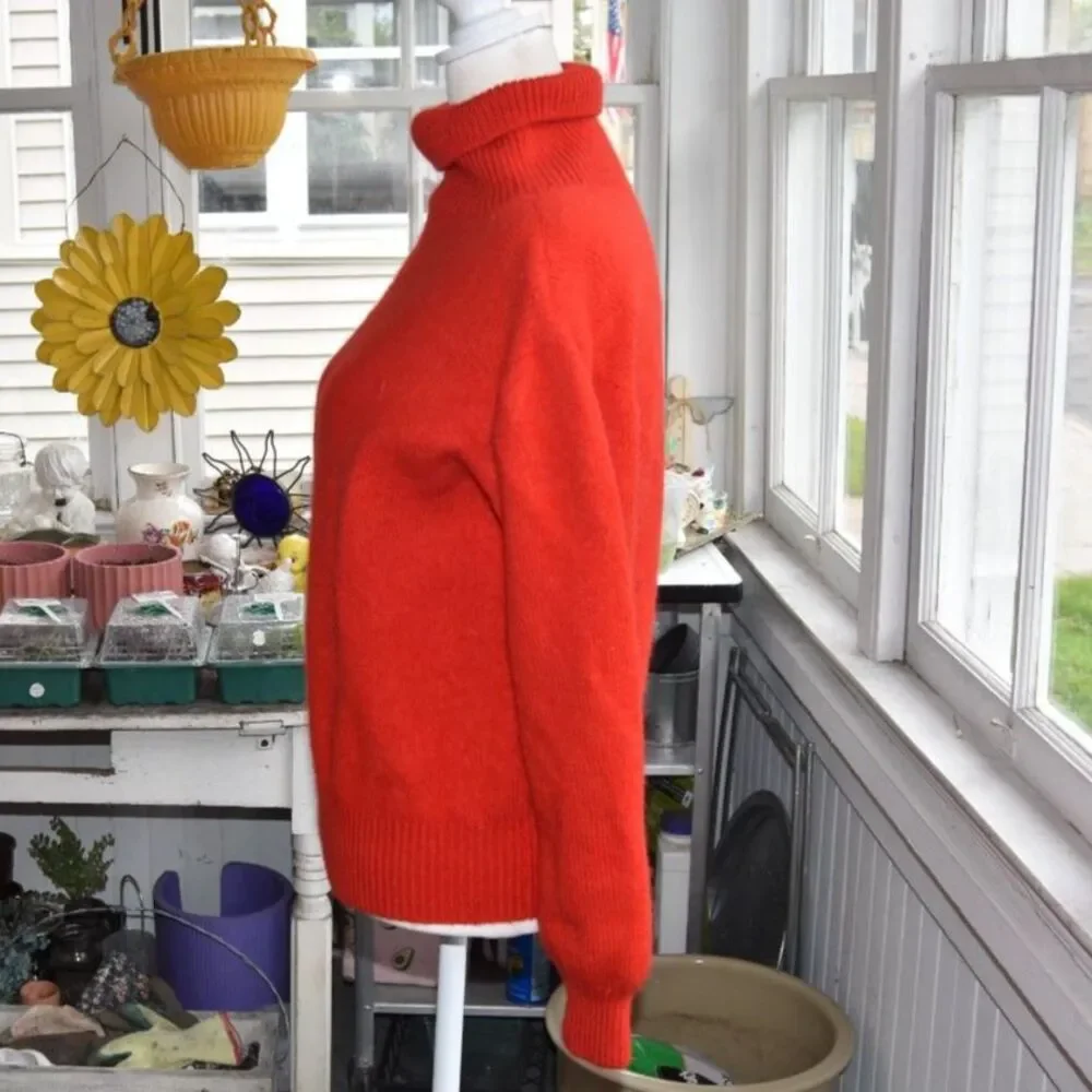 Vintage Heavy Wool Turtleneck Sweater Red Orange Knit Pullover Womens Medium